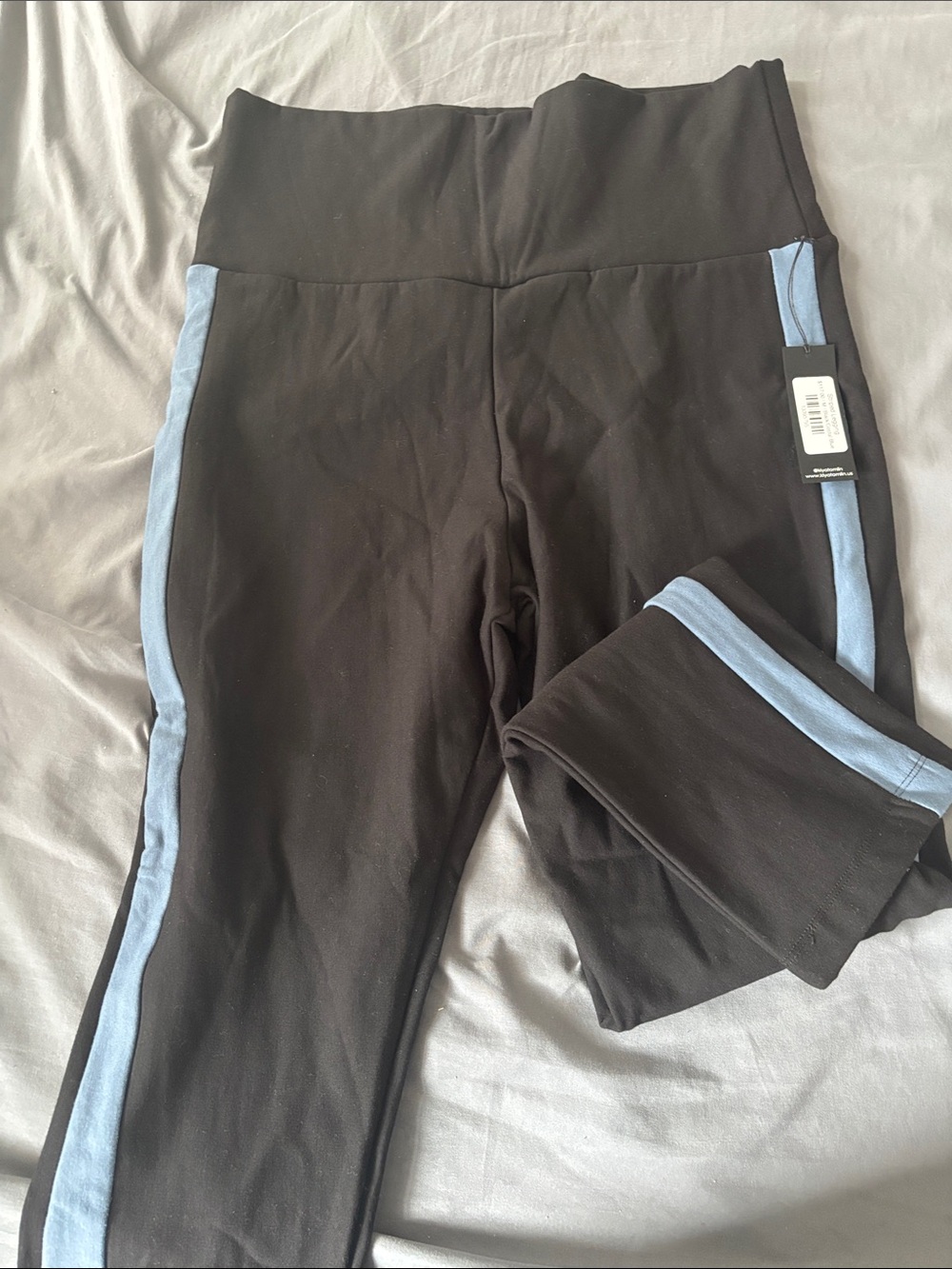 Women's Black Leggings with Light Blue Side Stripe